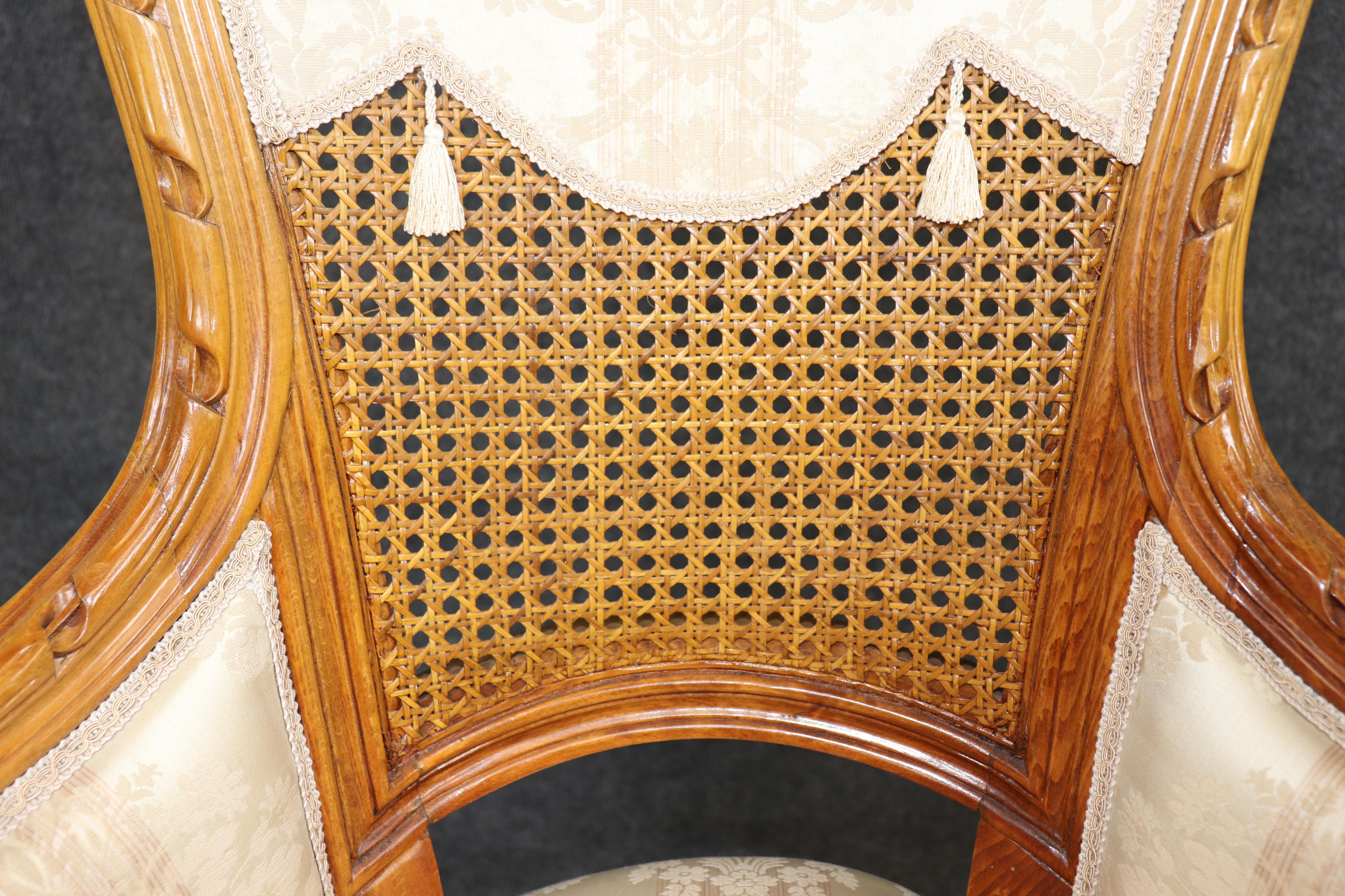 Fantastic set of 10 French Louis XVI Cane Damask Upholstered Dinng Chairs im Angebot 9