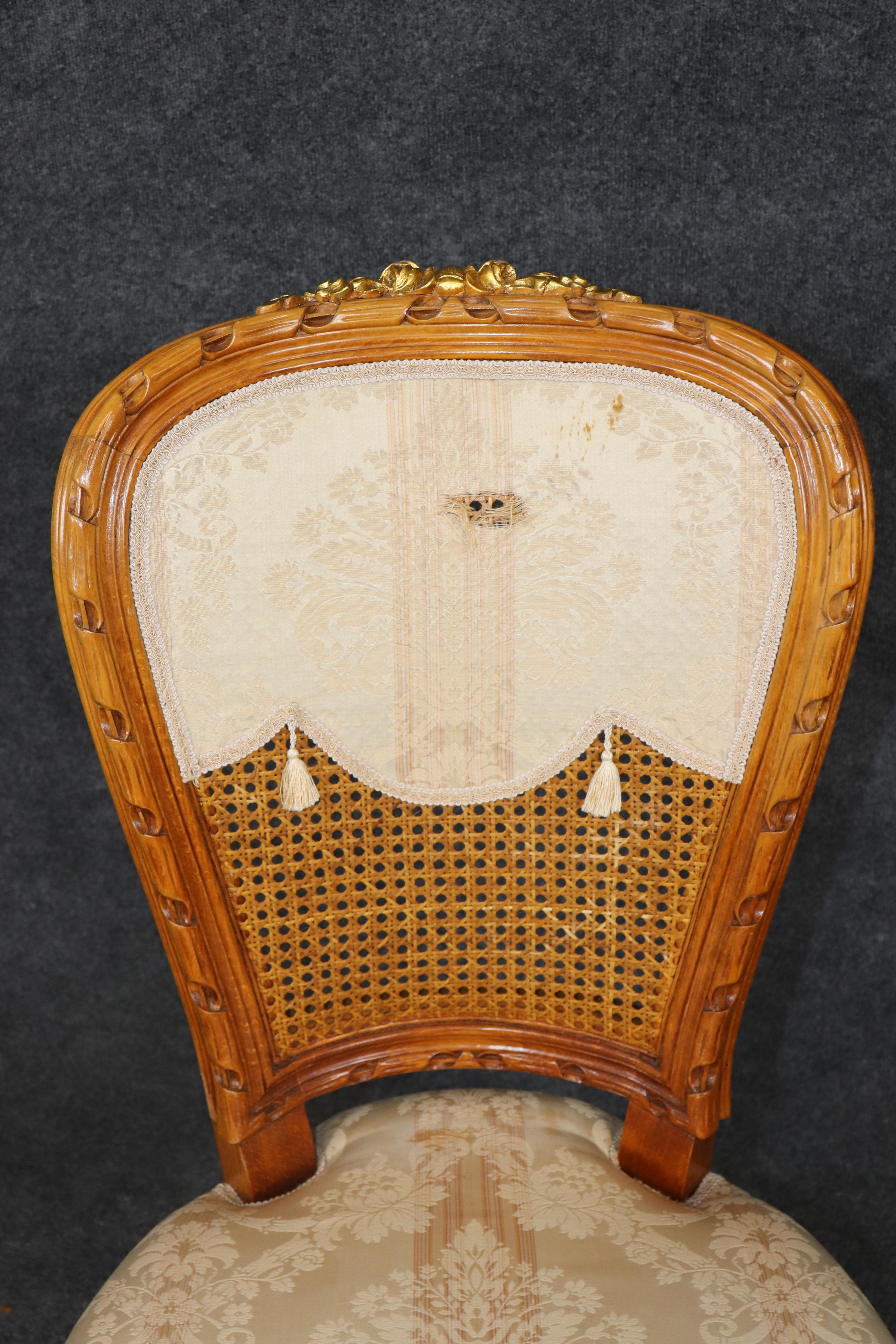 Fantastic set of 10 French Louis XVI Cane Damask Upholstered Dinng Chairs im Angebot 11