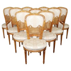 Fantastic set of 10 French Louis XVI Cane Damask Upholstered Dinng Chairs