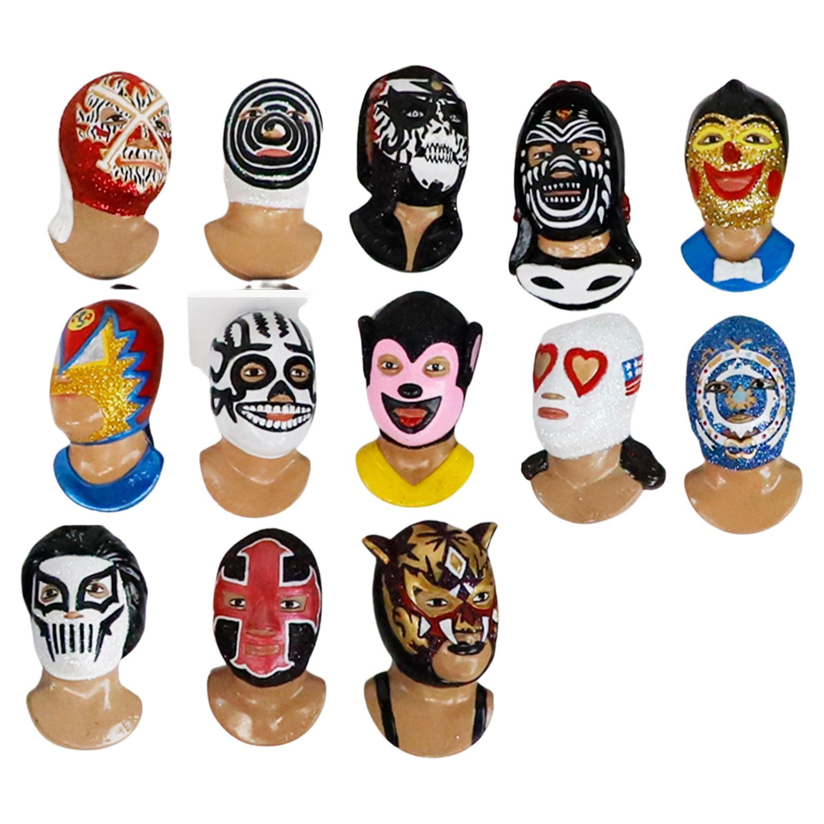 Fantastic Set of 13 Vintage Mexican Wrestling Fighters Heads