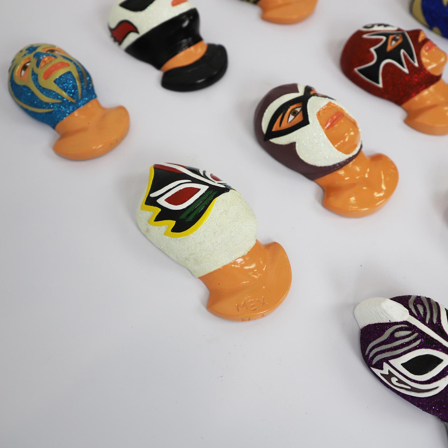 Fantastic Set of 17 Vintage Mexican Wrestling Fighters Heads In Fair Condition In Mexico City, CDMX
