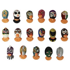 Fantastique ensemble de 17 têtes de combattants mexicains vintage
