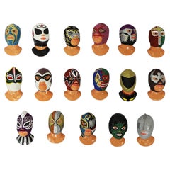 Fantastic Set of 17 Vintage Mexican Wrestling Fighters Heads