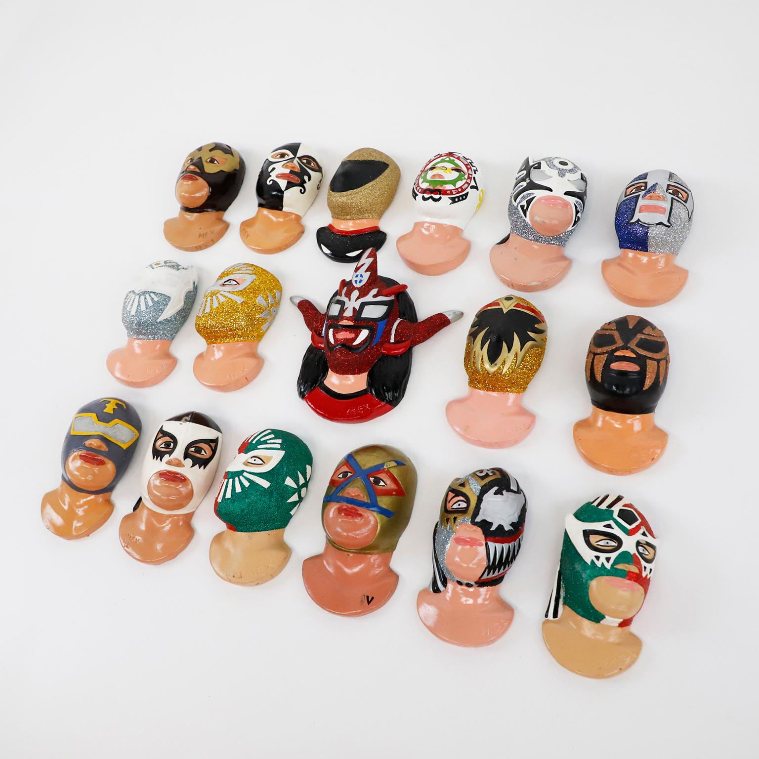 We offer this fantastic set of 18 Mexican wrestling fighters, made in resin and hand painted, circa 1980.