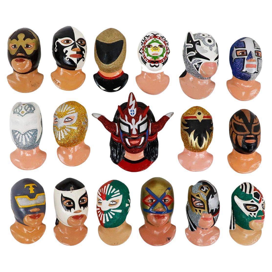 Fantastic Set of 18 Vintage Mexican Wrestling Fighters Heads