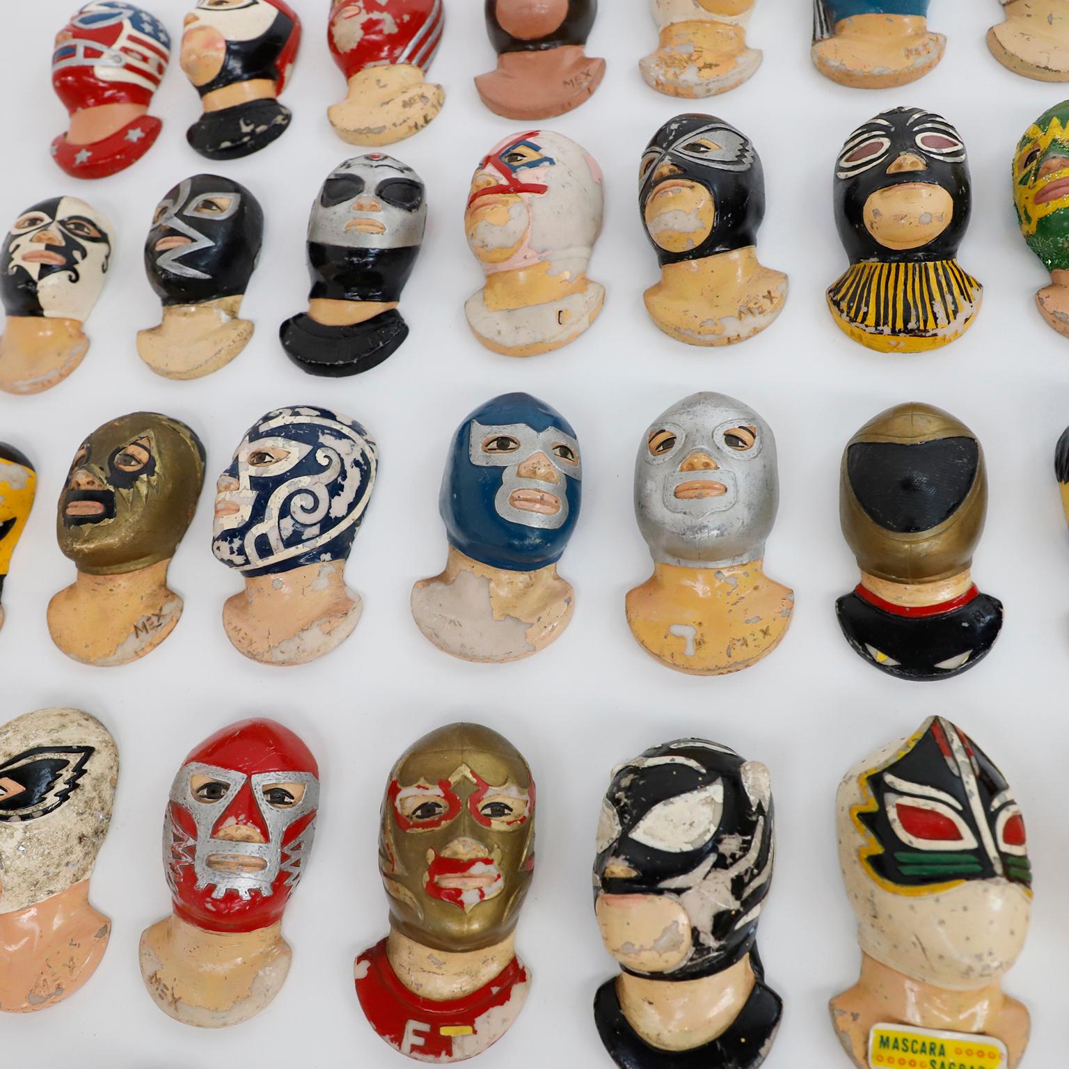 We offer this fantastic set of 38 of the most iconic Mexican wrestling fighters, made in recine and hand painted includes El Santo, Blue Demon, Rayo de Jalisco, Mil Mascaras, Tinieblas, Octagon, Atlantis, Supermuñeco, mascara sagrada, matemático