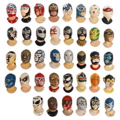 Fantastic Set of 38 Vintage Mexican Wrestling Fighters Heads