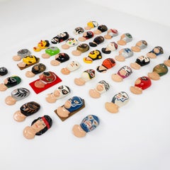 Fantastique ensemble de 40 têtes de guerriers mexicains lutteurs vintage