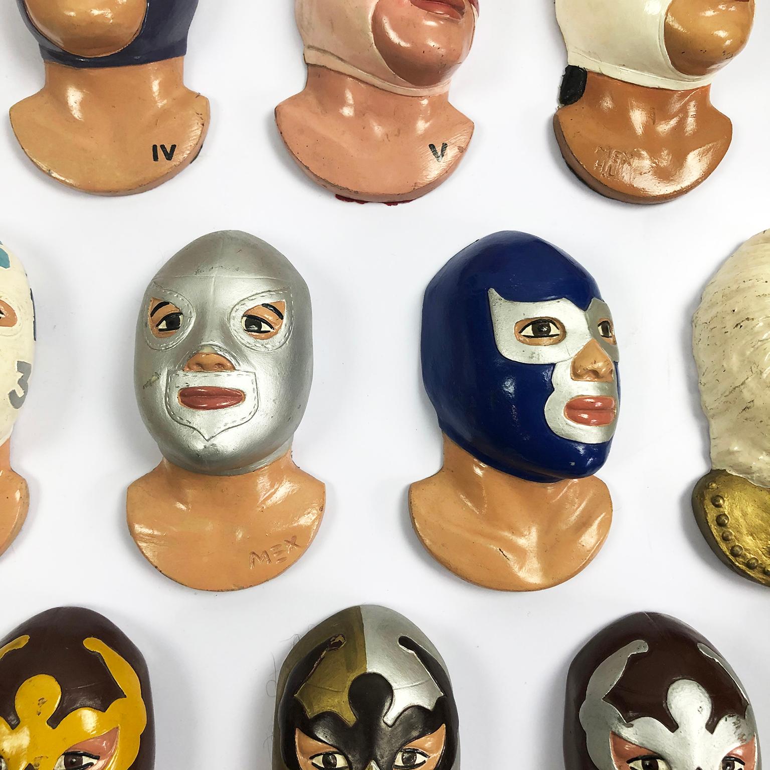 We offer this fantastic set of 67 of the most iconic Mexican wrestling fighters, made in recine and hand painted includes El Santo, Blue Demon, Rayo de Jalisco, Mil Mascaras, Los 5 brazos, Tinieblas y Aluche among others, circa 1970.