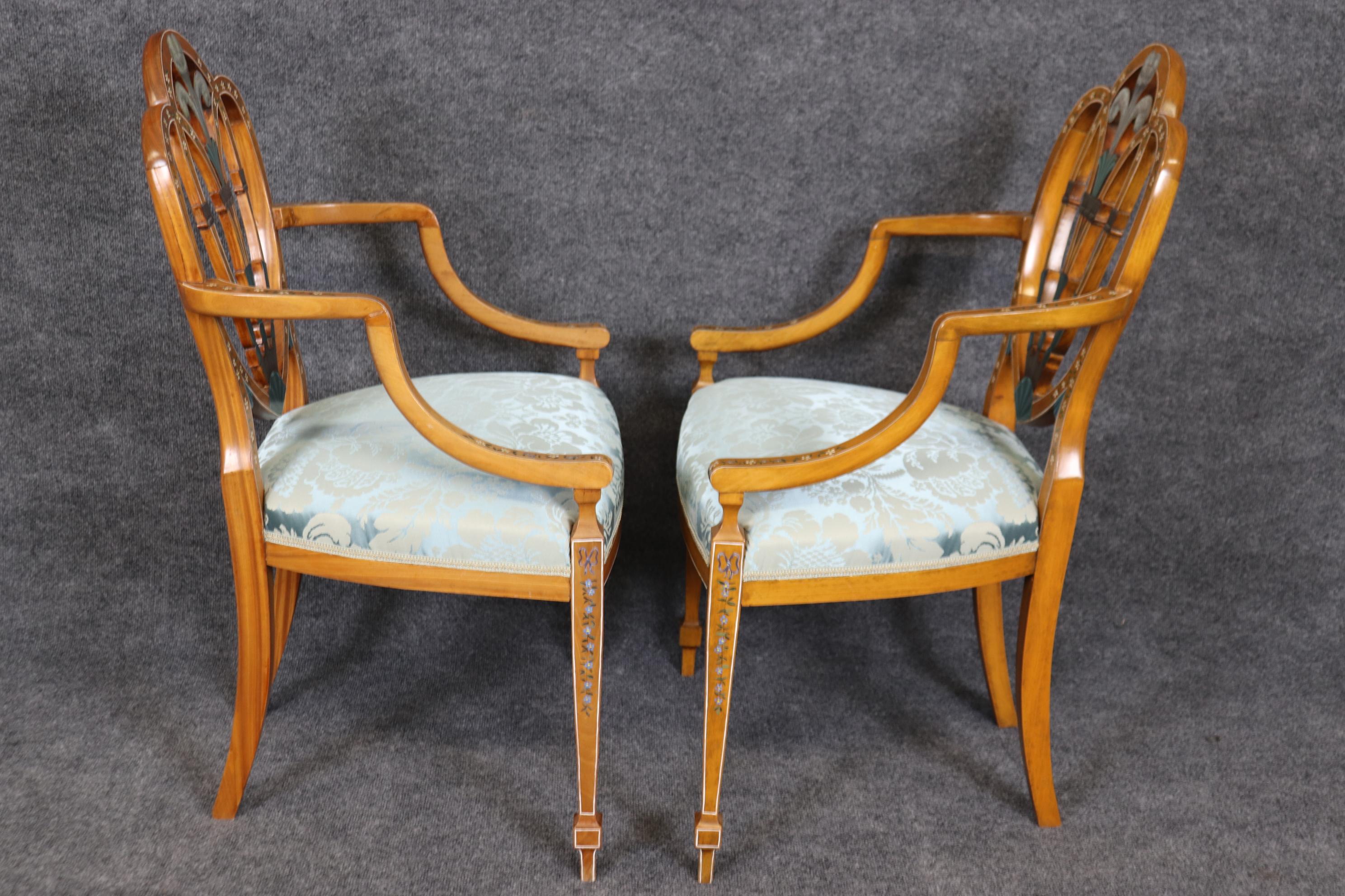 Fantastic set of 8 Antique Adams Paint Decorated Satinwood Dining Chairs  For Sale 4