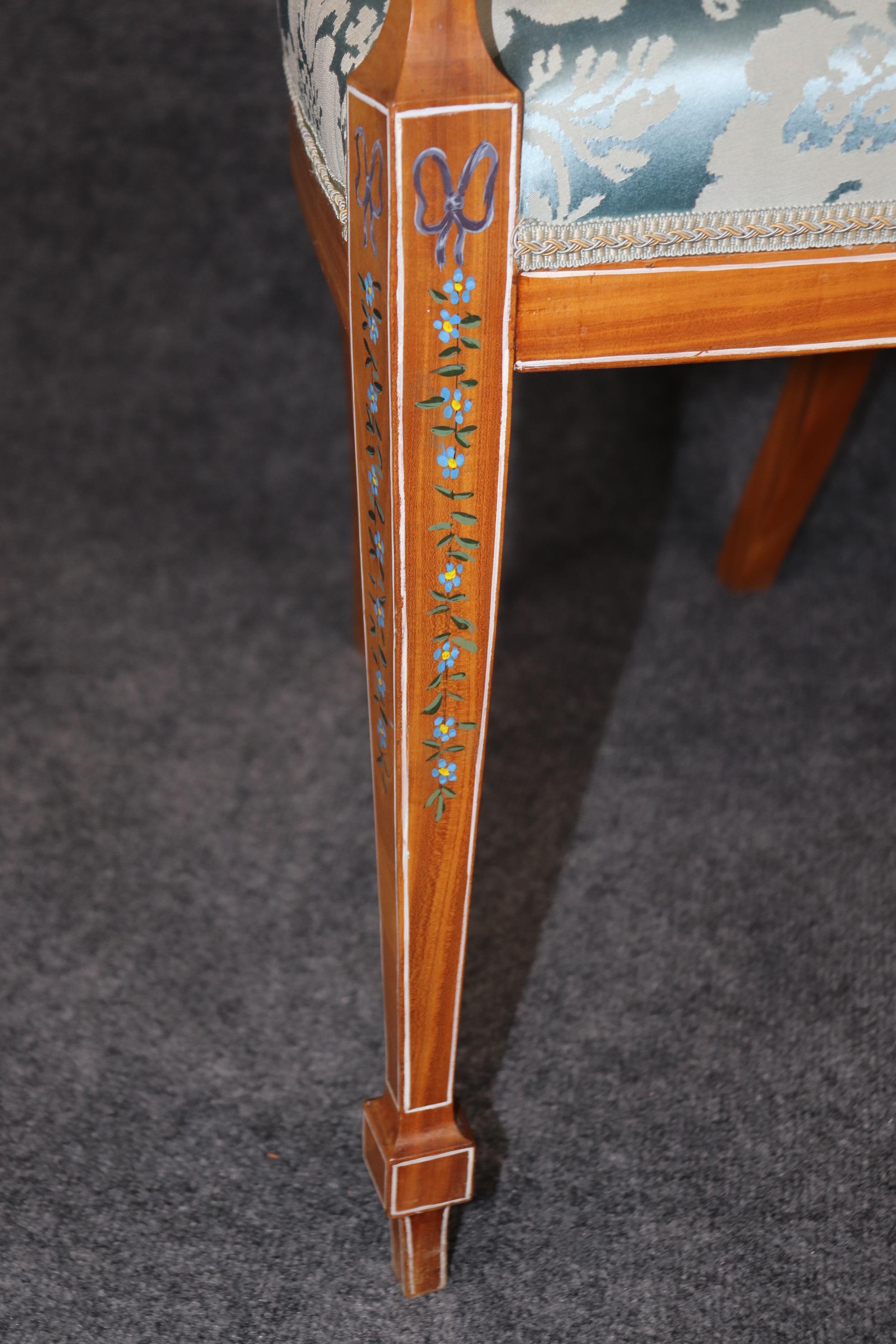 Fantastic set of 8 Antique Adams Paint Decorated Satinwood Dining Chairs  For Sale 5