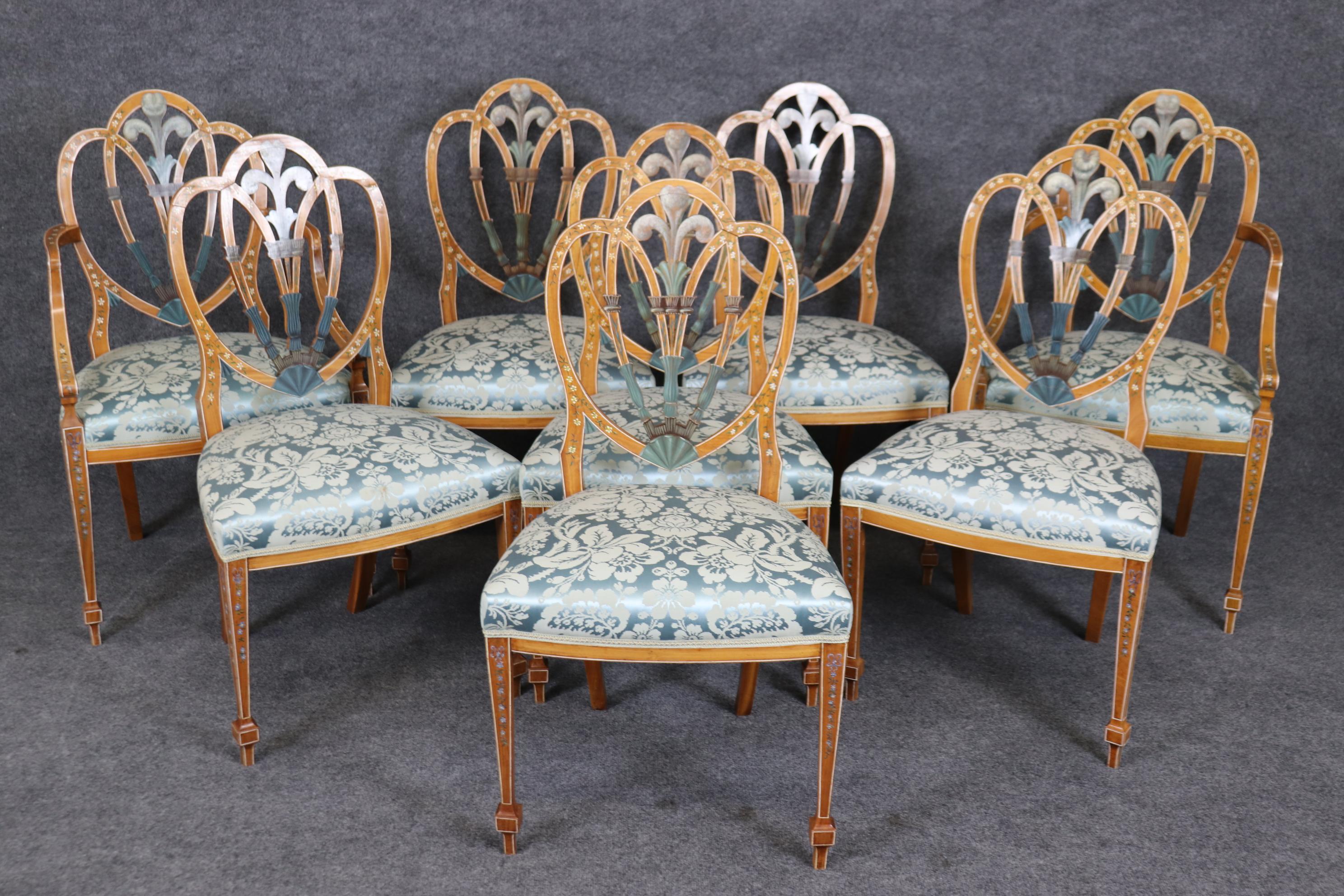 Early 20th Century Fantastic set of 8 Antique Adams Paint Decorated Satinwood Dining Chairs  For Sale