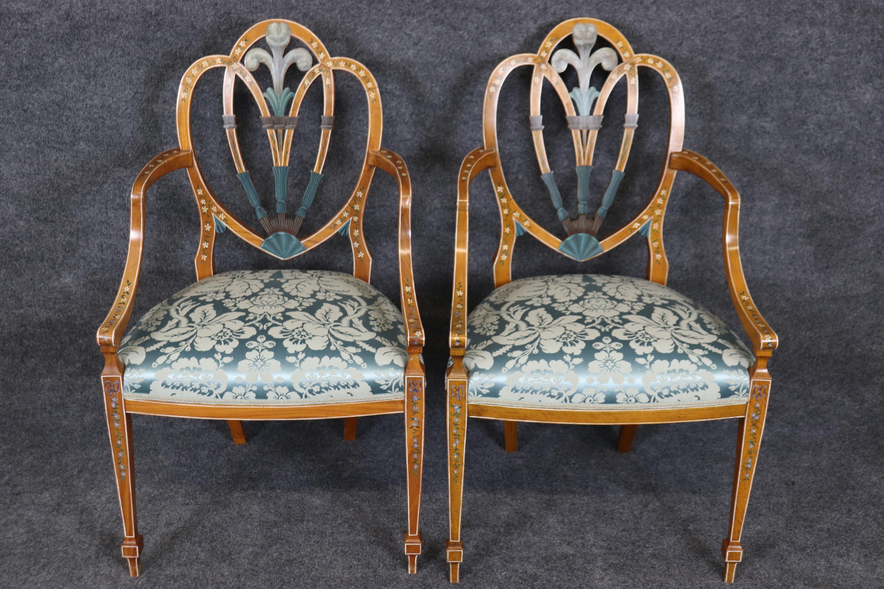 Fantastic set of 8 Antique Adams Paint Decorated Satinwood Dining Chairs  For Sale 1