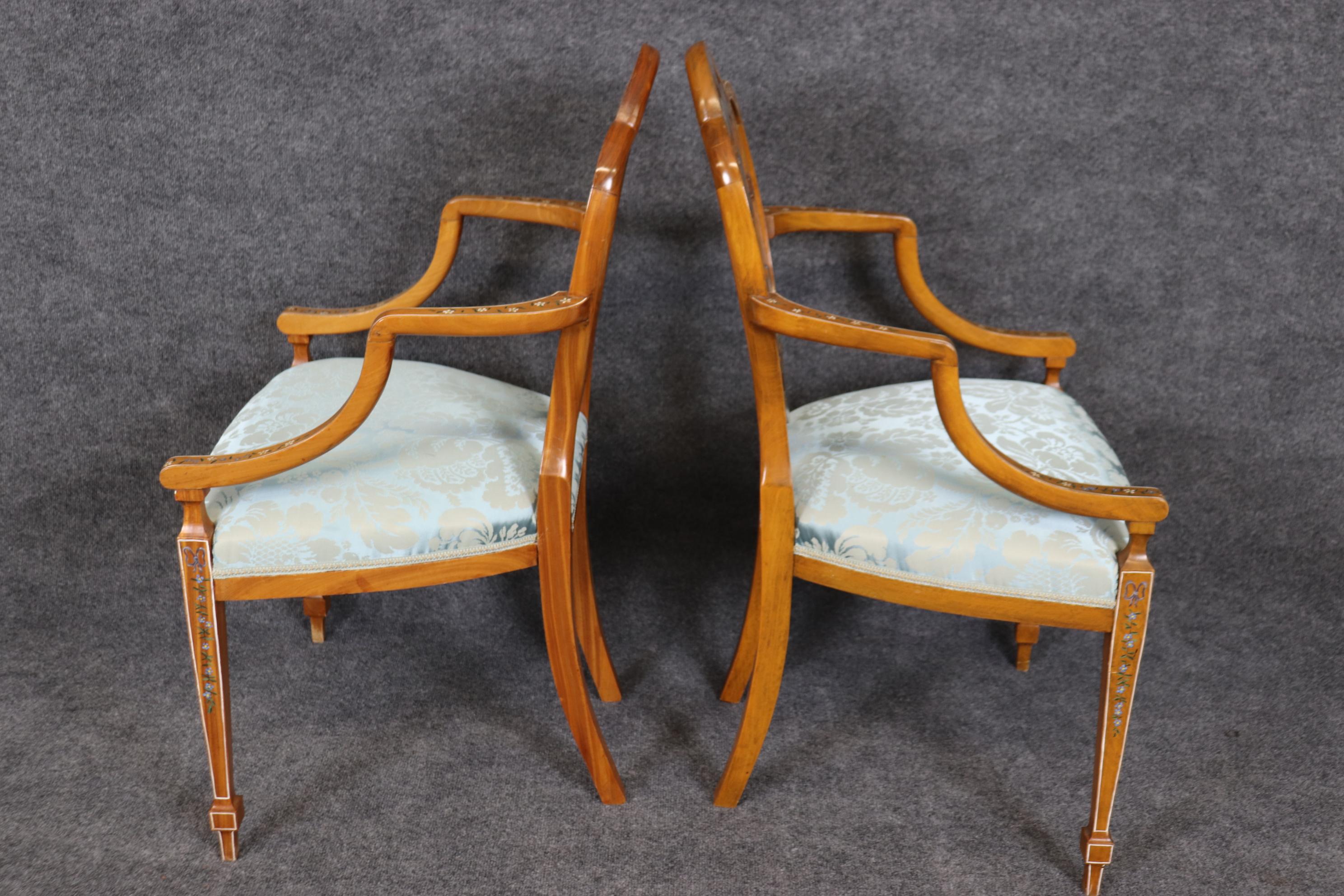 Fantastic set of 8 Antique Adams Paint Decorated Satinwood Dining Chairs  For Sale 2