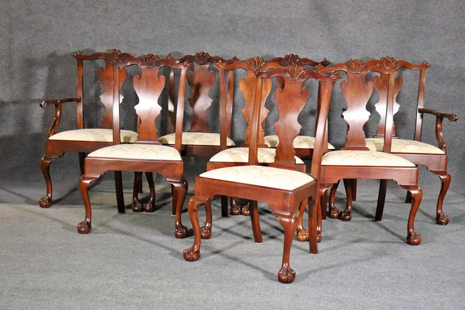 American Fantastic Set of 8 Solid Mahogany Henkel Harris Chippendale Dining Chairs