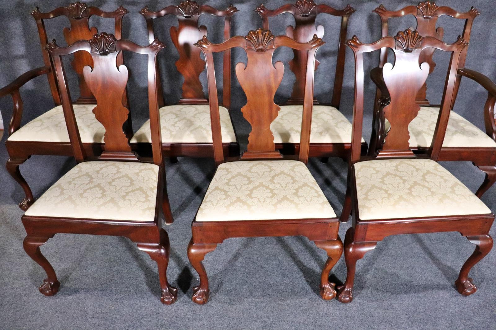 Fantastic Set of 8 Solid Mahogany Henkel Harris Chippendale Dining Chairs 3