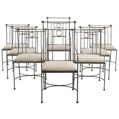 Fantastic Set of 8 Steel and Brass Italian Dining Chairs