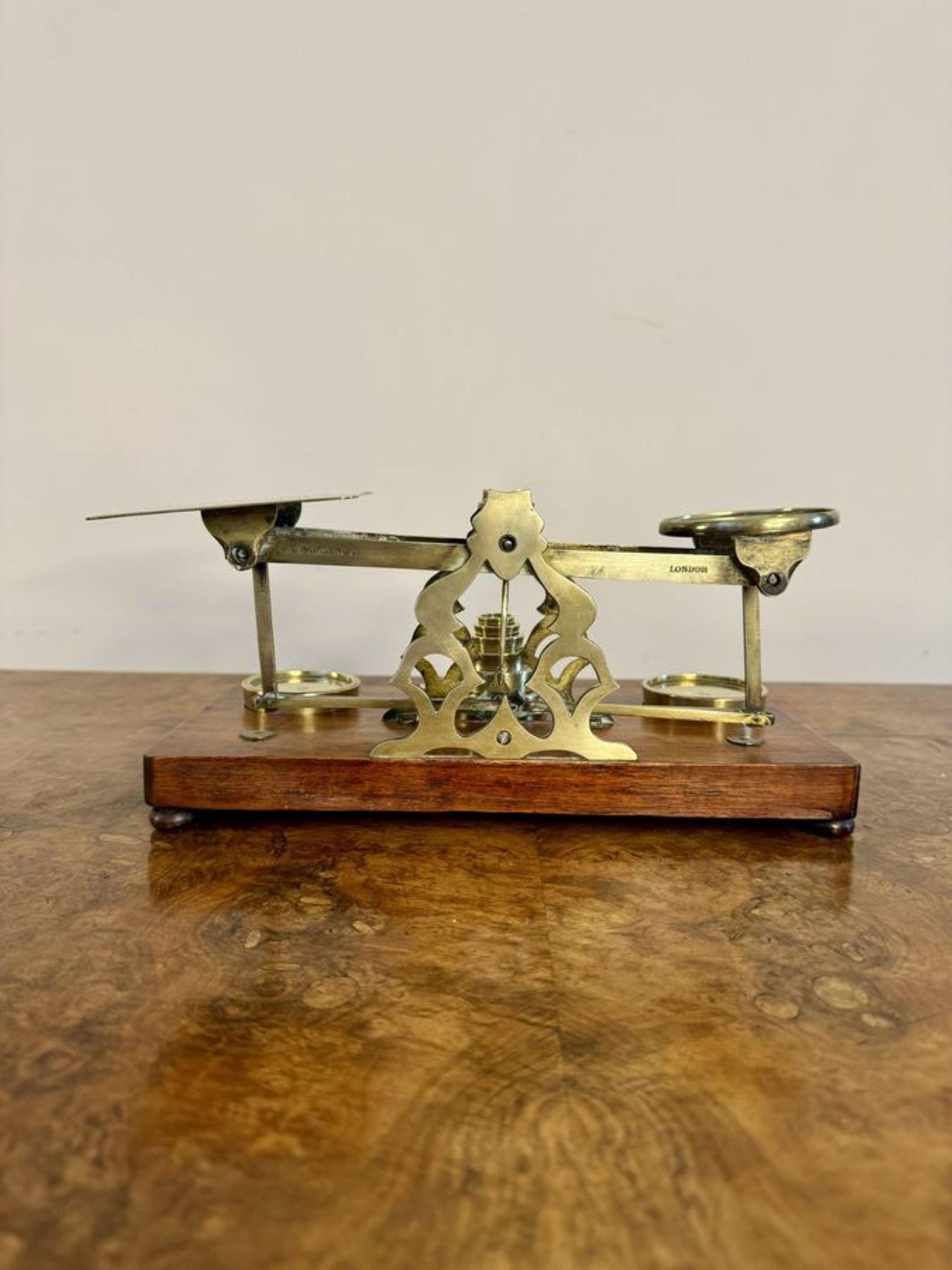Brass Fantastic set of antique Victorian postal scales and weights by S.Mordan London For Sale