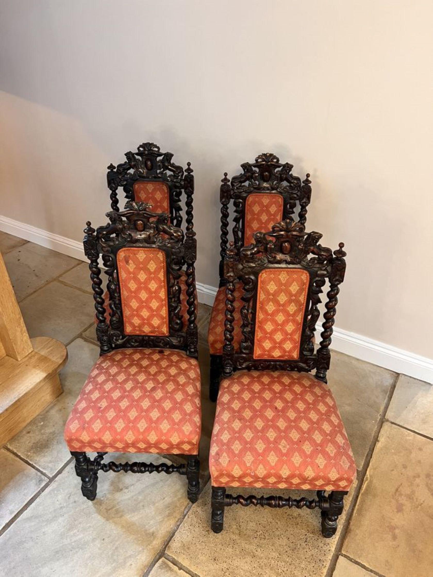 Fantastic set of four quality carved oak antique Victorian dining chairs  In Good Condition In Ipswich, GB