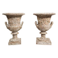 Fantastic Set of Italian Hand Carved and Parcel Paint Urns, C. 1950