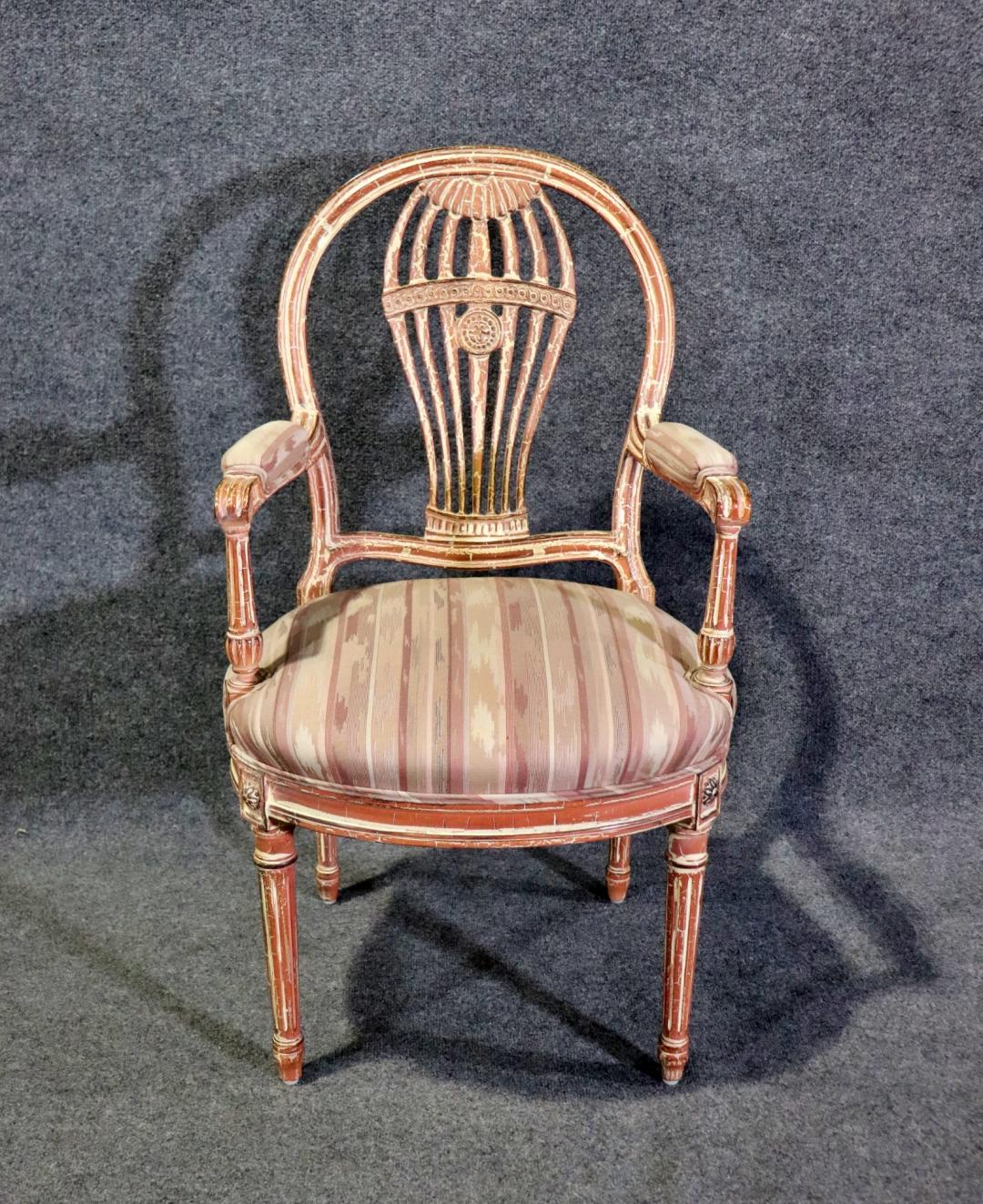 Directoire Fantastic Shabby Distressted Multicolored Maison Jansen Style Armchair For Sale