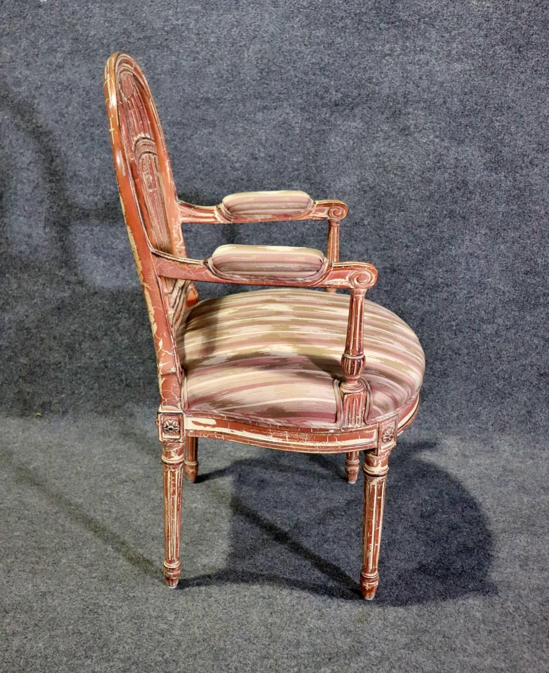 French Fantastic Shabby Distressted Multicolored Maison Jansen Style Armchair For Sale
