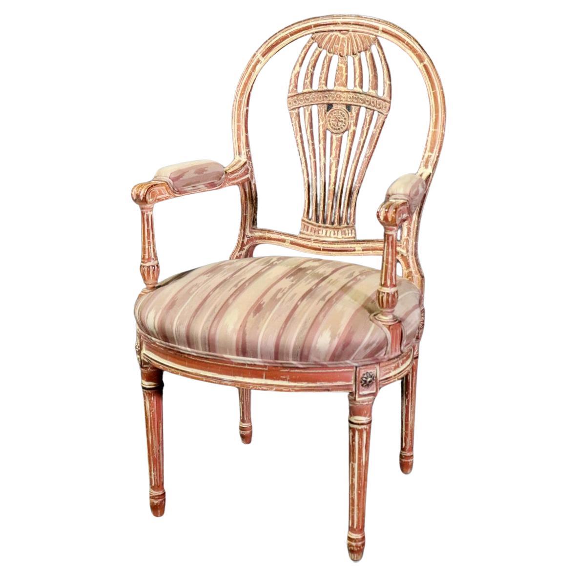 Fantastischer Shabby-Sessel im Maison Jansen-Stil im Distressed-Stil, mehrfarbig im Angebot