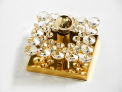 Fantastica piccola lampada da soffitto o da parete in ottone Palwa degli anni '70 con Crystal Stone sfaccettate