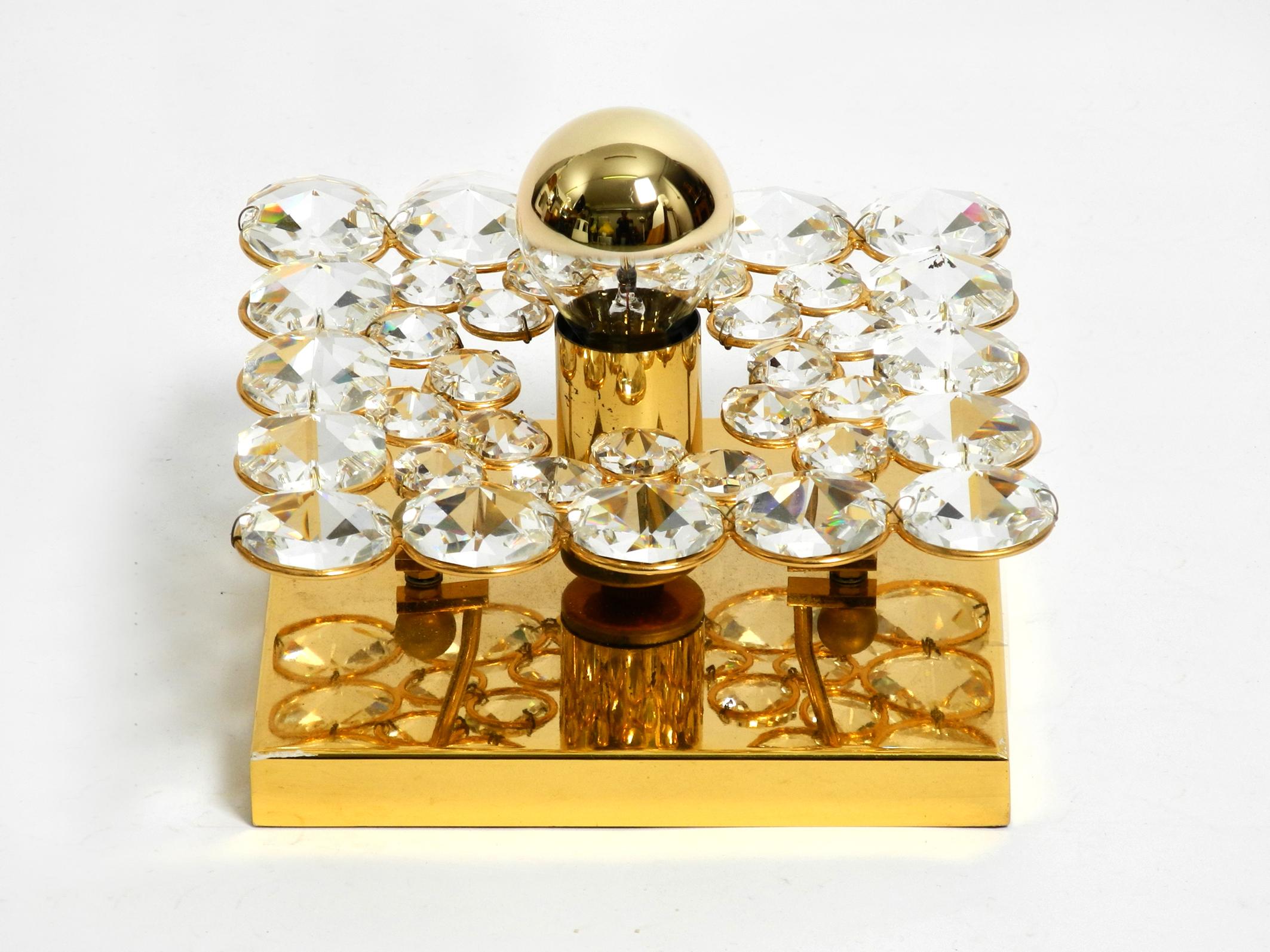 Regency Fantastic Small 70s Palwa Brass Ceiling or Wall Lamp with Faceted Crystal Stones For Sale