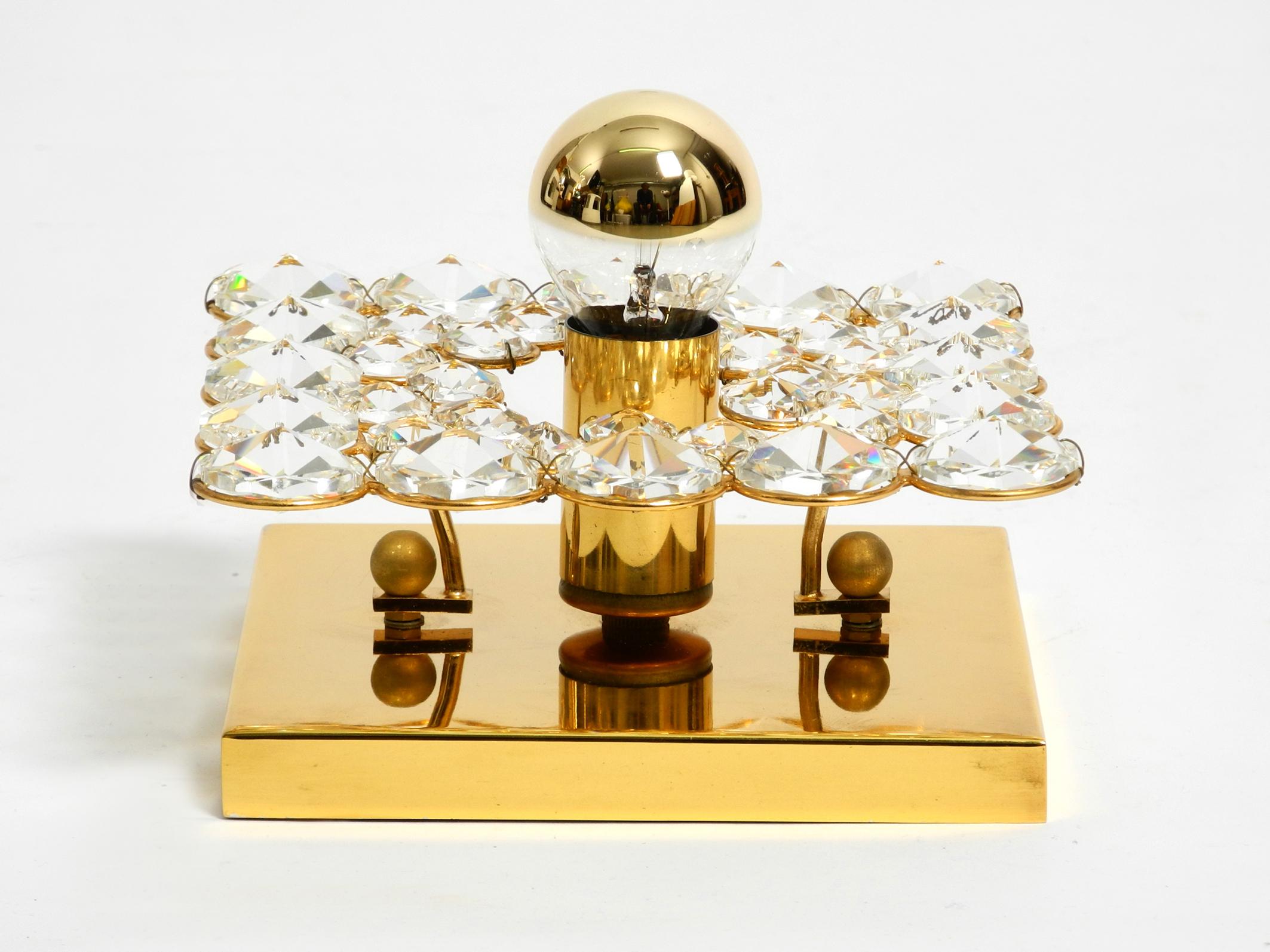 German Fantastic Small 70s Palwa Brass Ceiling or Wall Lamp with Faceted Crystal Stones For Sale