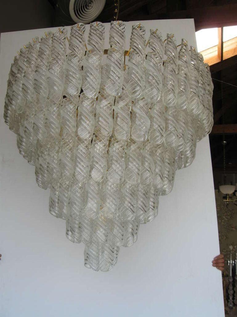 Fantastic spiral chandelier. Each glass piece is individually hand blown in Murano, Italy (c. 1960's).