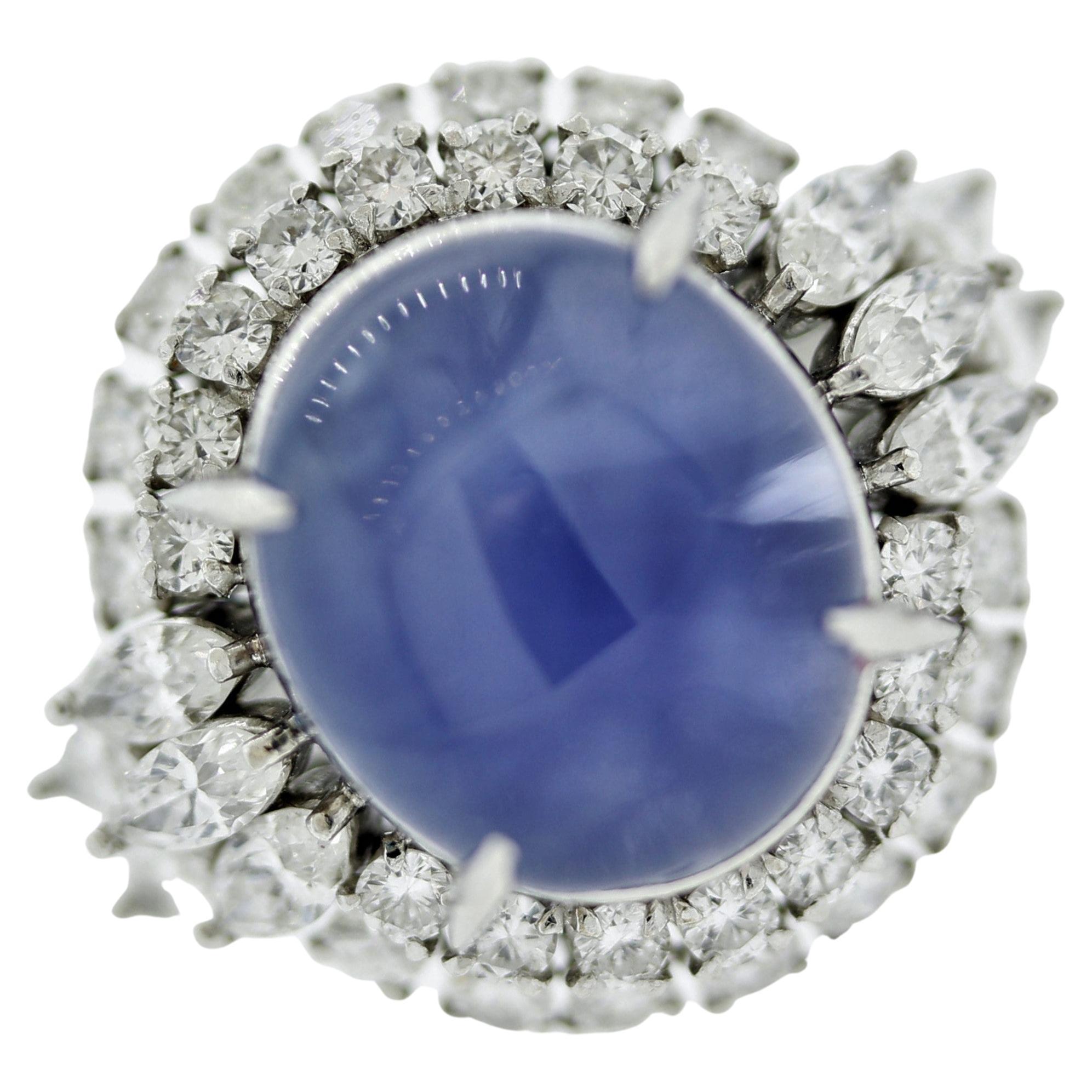 Platin-Ring mit Sternsaphir und Diamant im Angebot