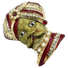 Vintage Fantastic Sultan brooch by HAR decorated with red enamel and rhinestons 1950's