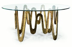 Fantastic Table with Hammered Base, Bronze or Silver Finish Glass Top