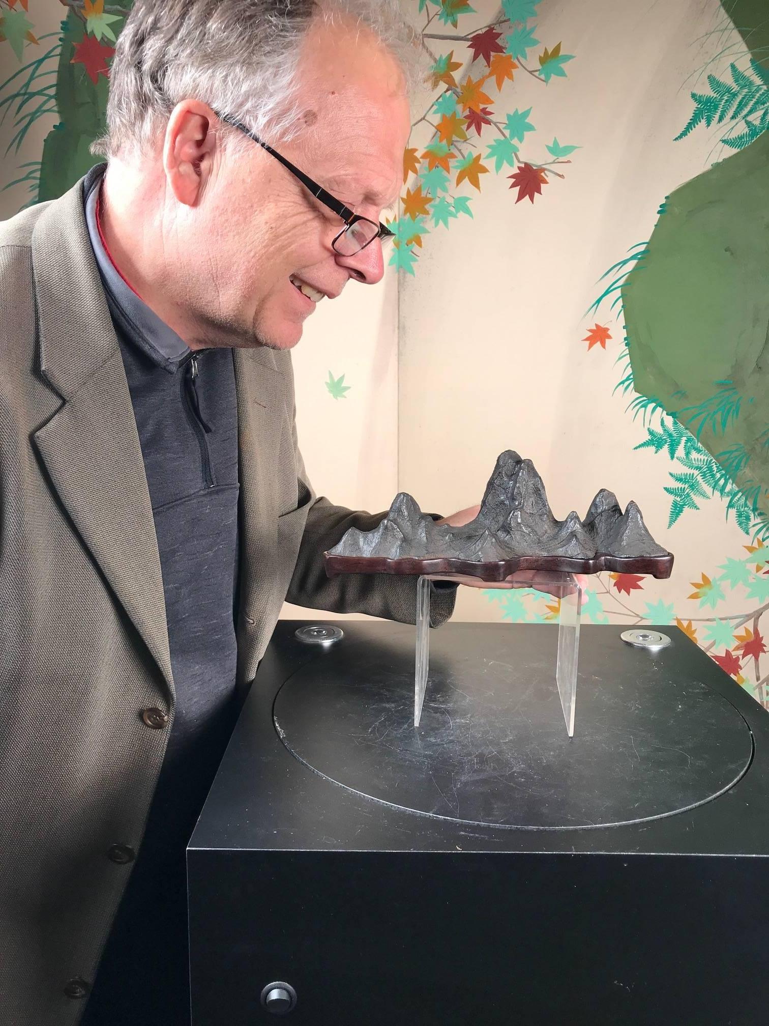 Fantastic tall mountain scholar rock, natural bonsai suiseki with eight (8) high peaks and 11 inches long

What do you see- mountains, trails in the Rockies or Himalayas ?

Here's a great one-of-a-kind sculptural candidate for your special Asian