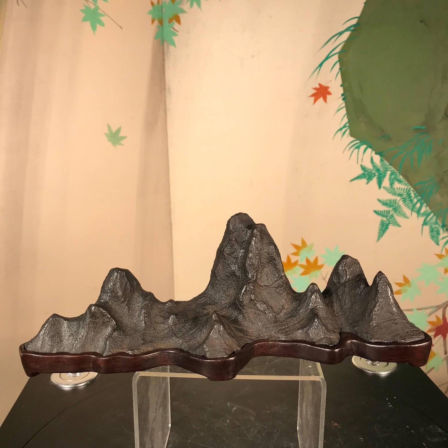 Chinese Tall Mountain Scholar Rock, Natural Bonsai Suiseki with Eight High Peaks