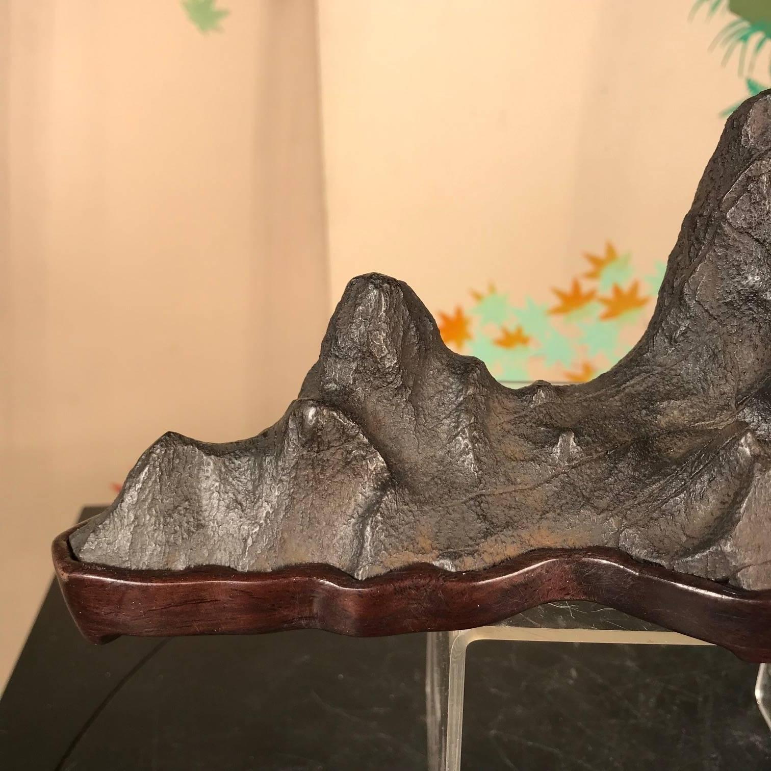 Hand-Crafted Tall Mountain Scholar Rock, Natural Bonsai Suiseki with Eight High Peaks