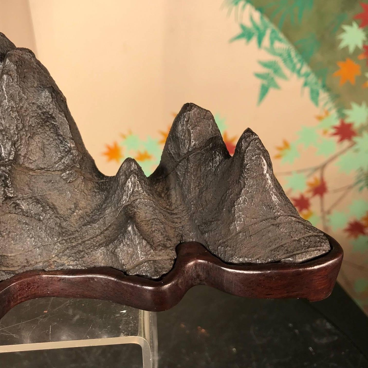 20th Century Tall Mountain Scholar Rock, Natural Bonsai Suiseki with Eight High Peaks