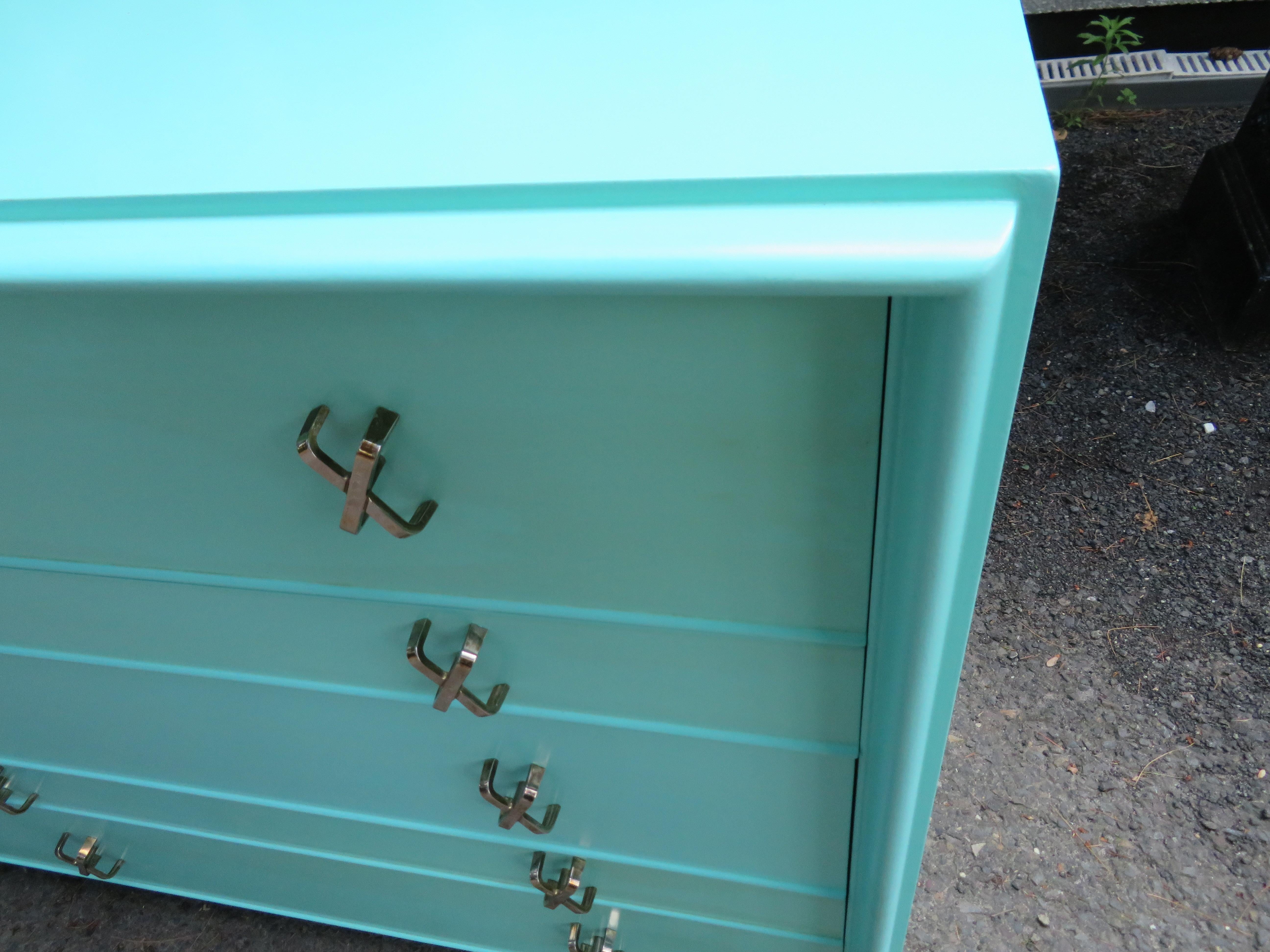 Fantastic Tiffany Blue Paul Frankl X-Pull Dresser Credenza Mid-Century Modern 5