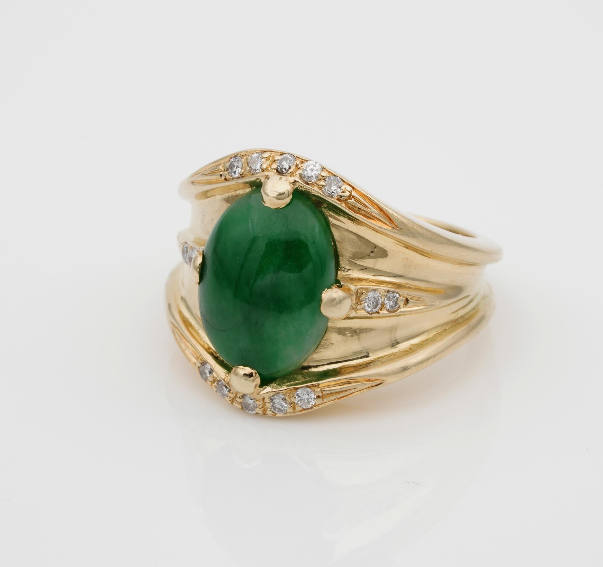 Women's Fantastic Timeless Style Green Jade Diamond Vintage Ring For Sale