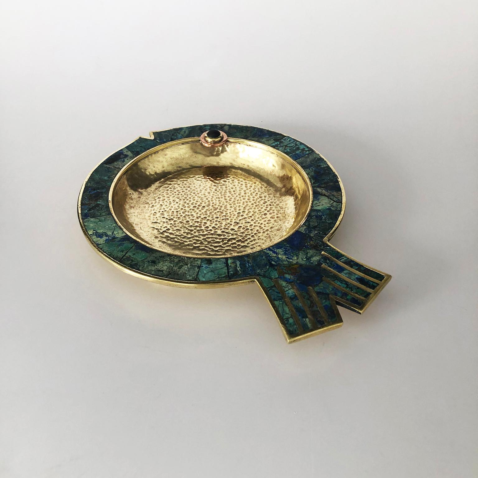We offer this beautifully crafted Los Castillo turquoise dish in fish form, includes Los castillo signature, circa 1950.