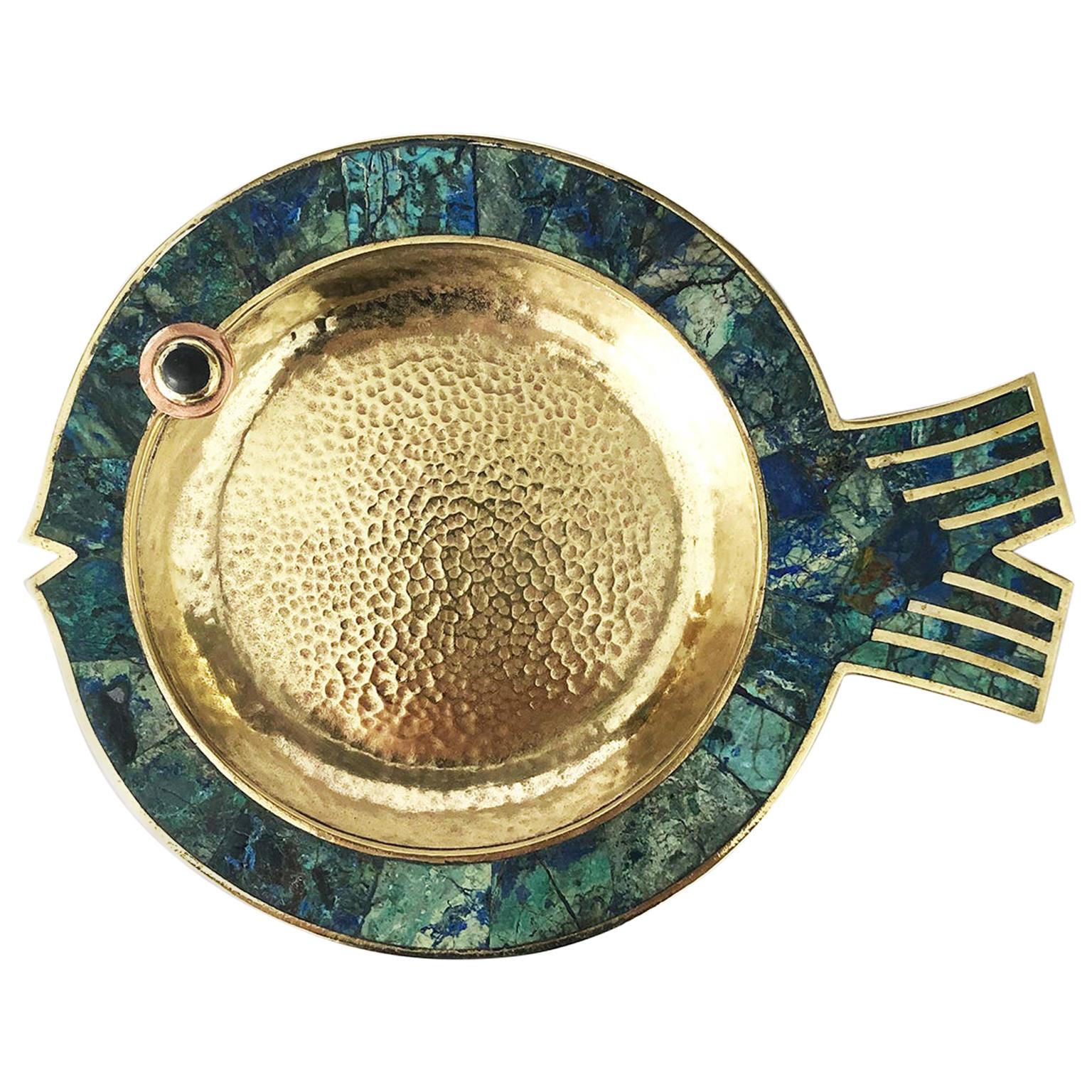 Fantastic Turquoise Dish in Fish Form by Los Castillo For Sale