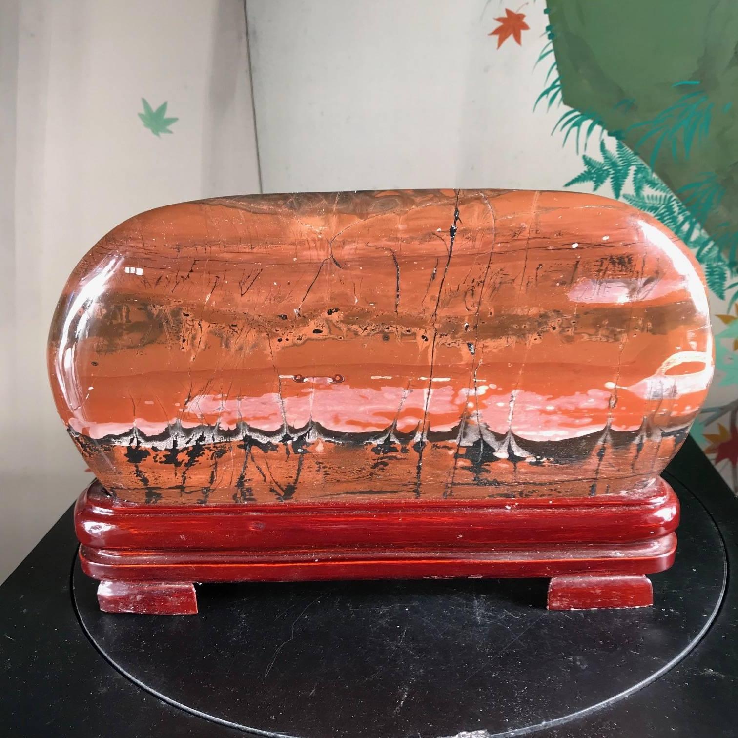 Chinese Fantastic Unique Natural Viewing Stone, Custom Wood Base, Fine Gift