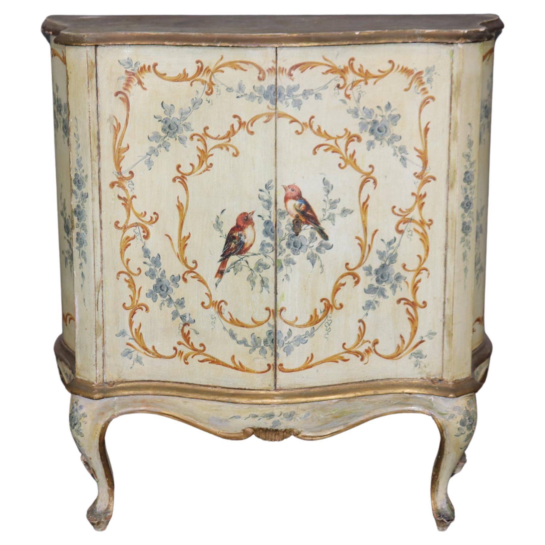 Fantastic Venetian Paint Decorated Commode cabinet with Painted Birds  For Sale