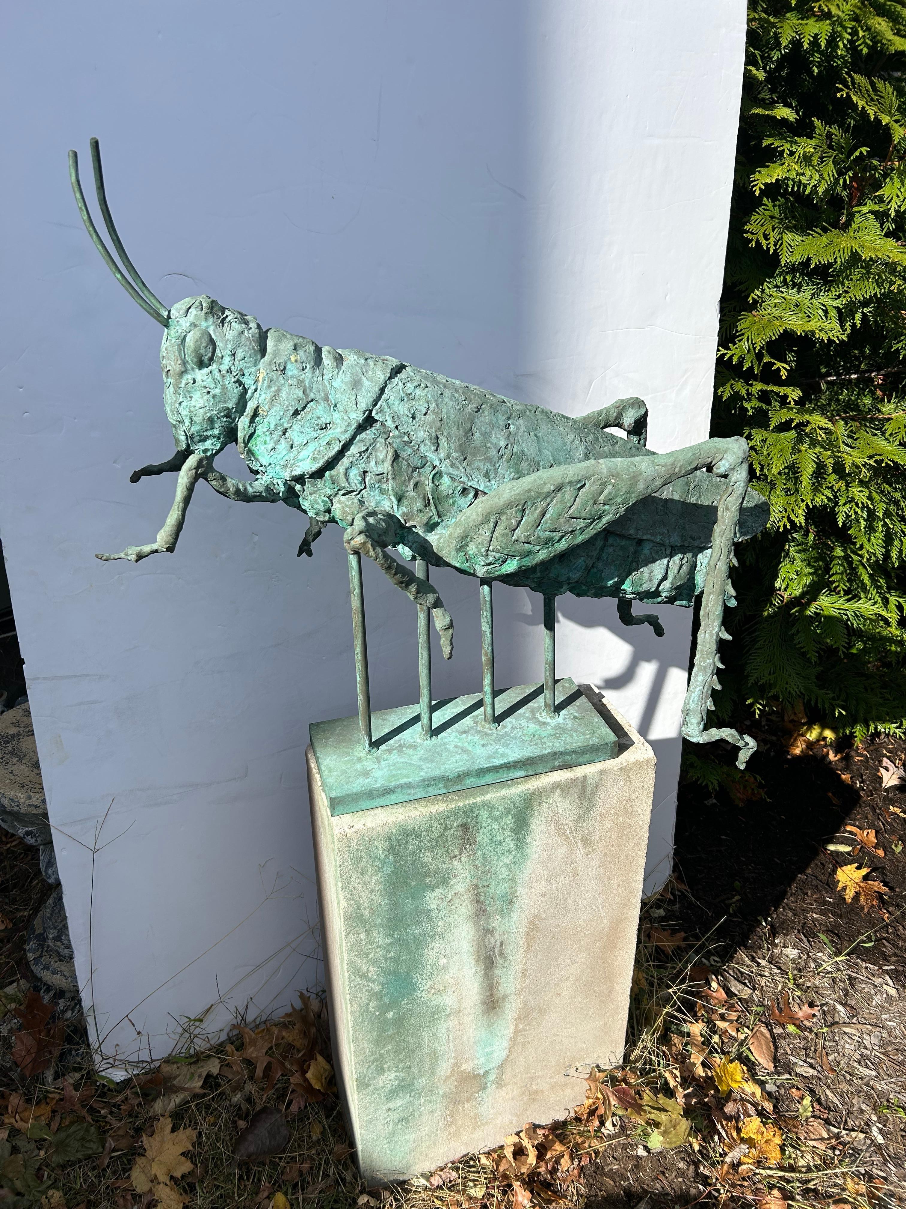 Fantastische Grashüpfer-Skulptur aus Verdigris-Bronze für den Innenbereich oder den Garten (amerikanisch) im Angebot