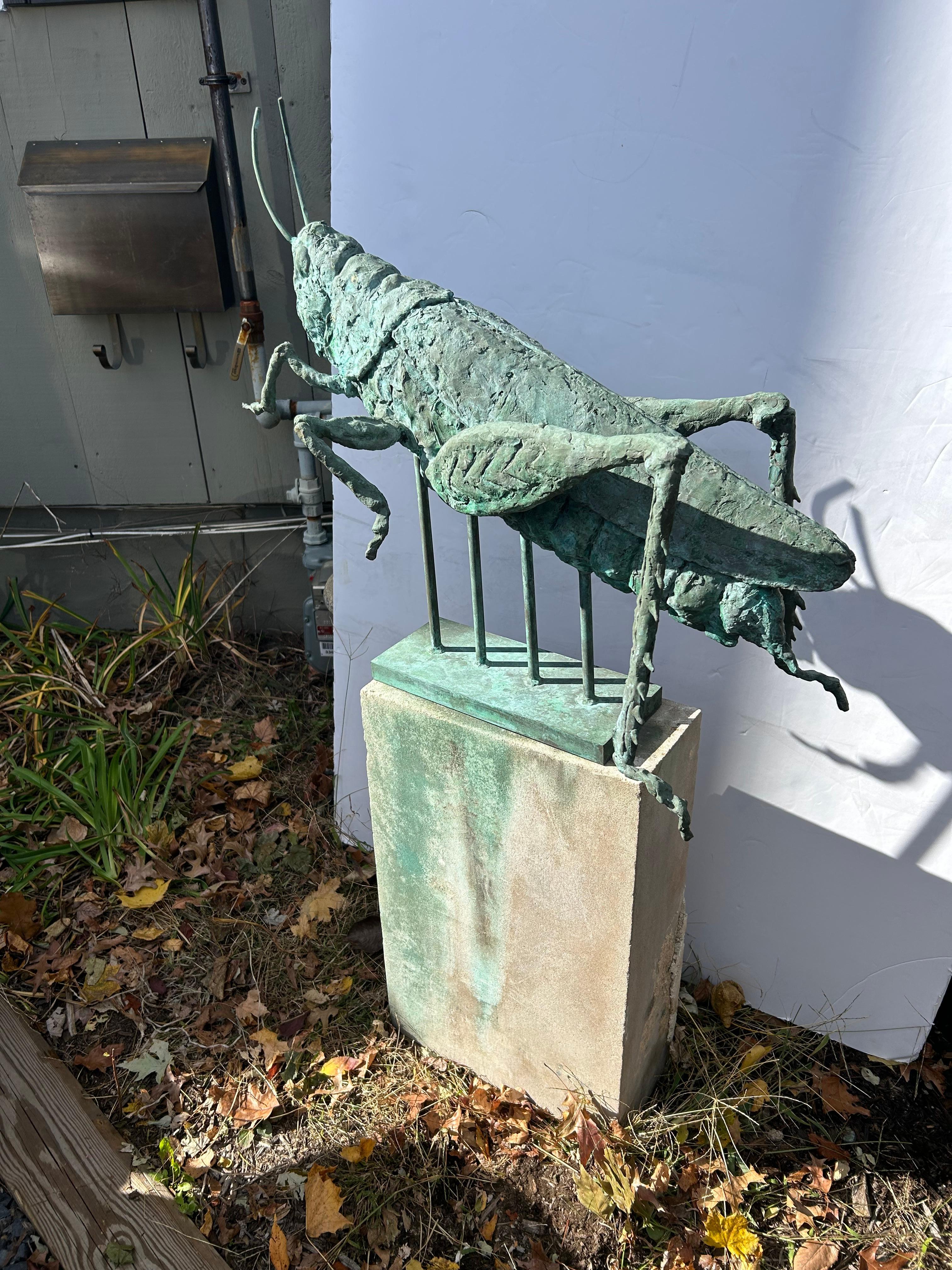 Fantastische Grashüpfer-Skulptur aus Verdigris-Bronze für den Innenbereich oder den Garten (Ende des 20. Jahrhunderts) im Angebot