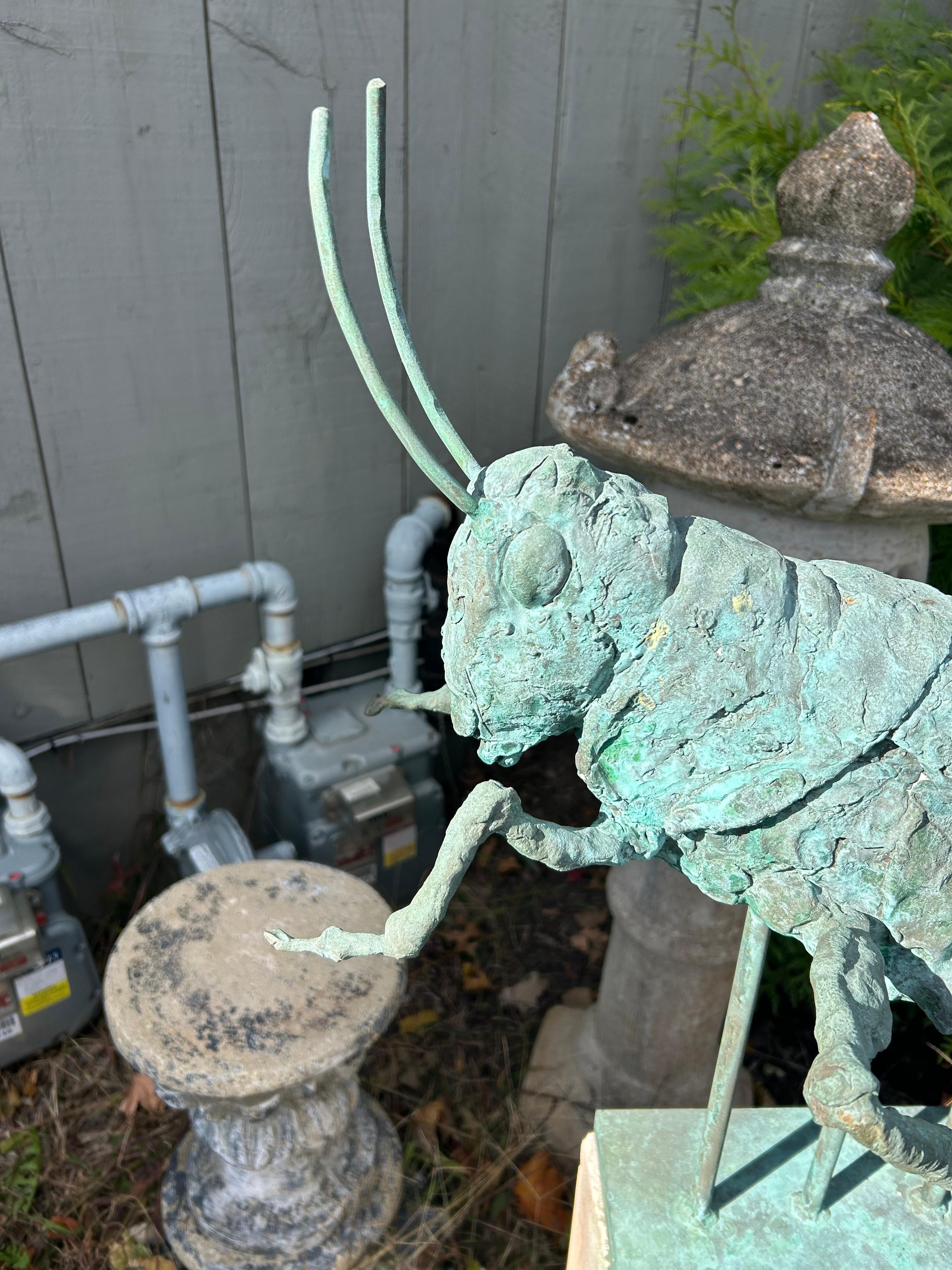 Fantastische Grashüpfer-Skulptur aus Verdigris-Bronze für den Innenbereich oder den Garten im Angebot 1