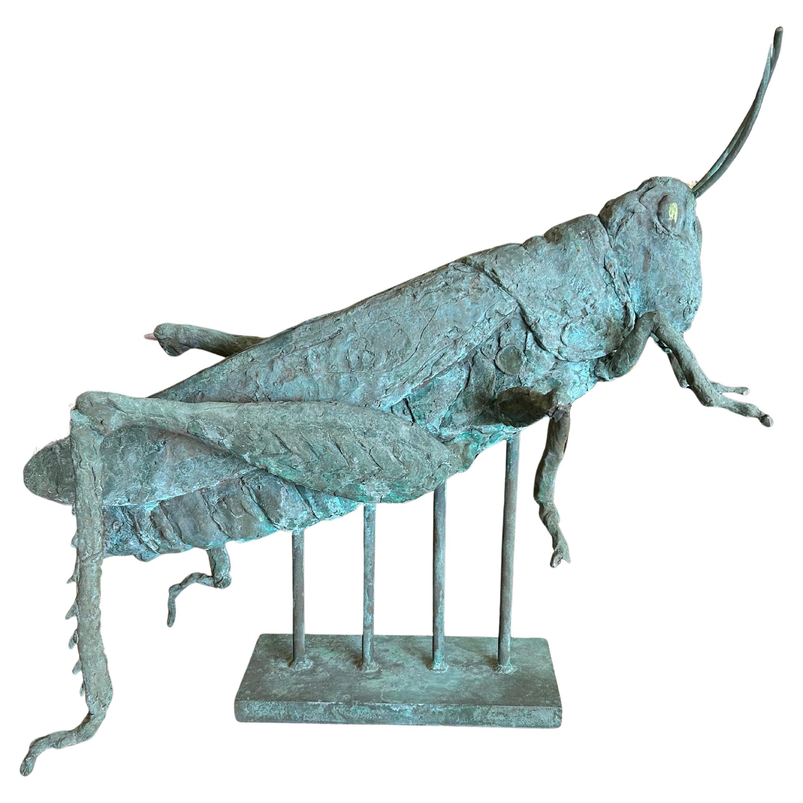 Fantastic Verdigris Bronze Grasshopper Sculpture for Indoors or the Garden