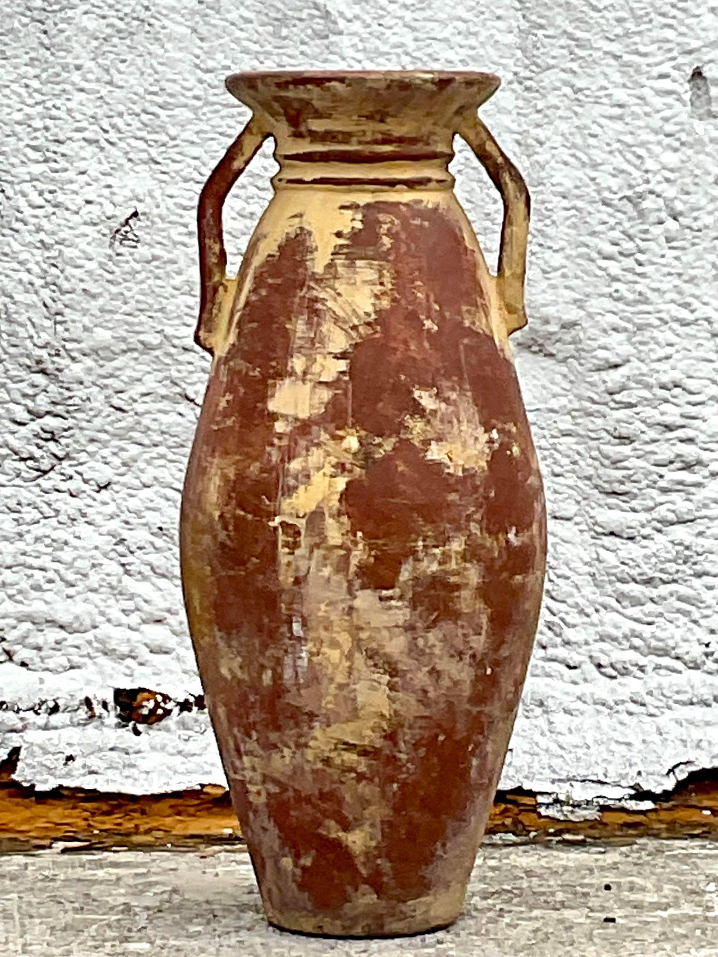Other Fantastic Vintage Coastal Distressed Terracotta Urn For Sale