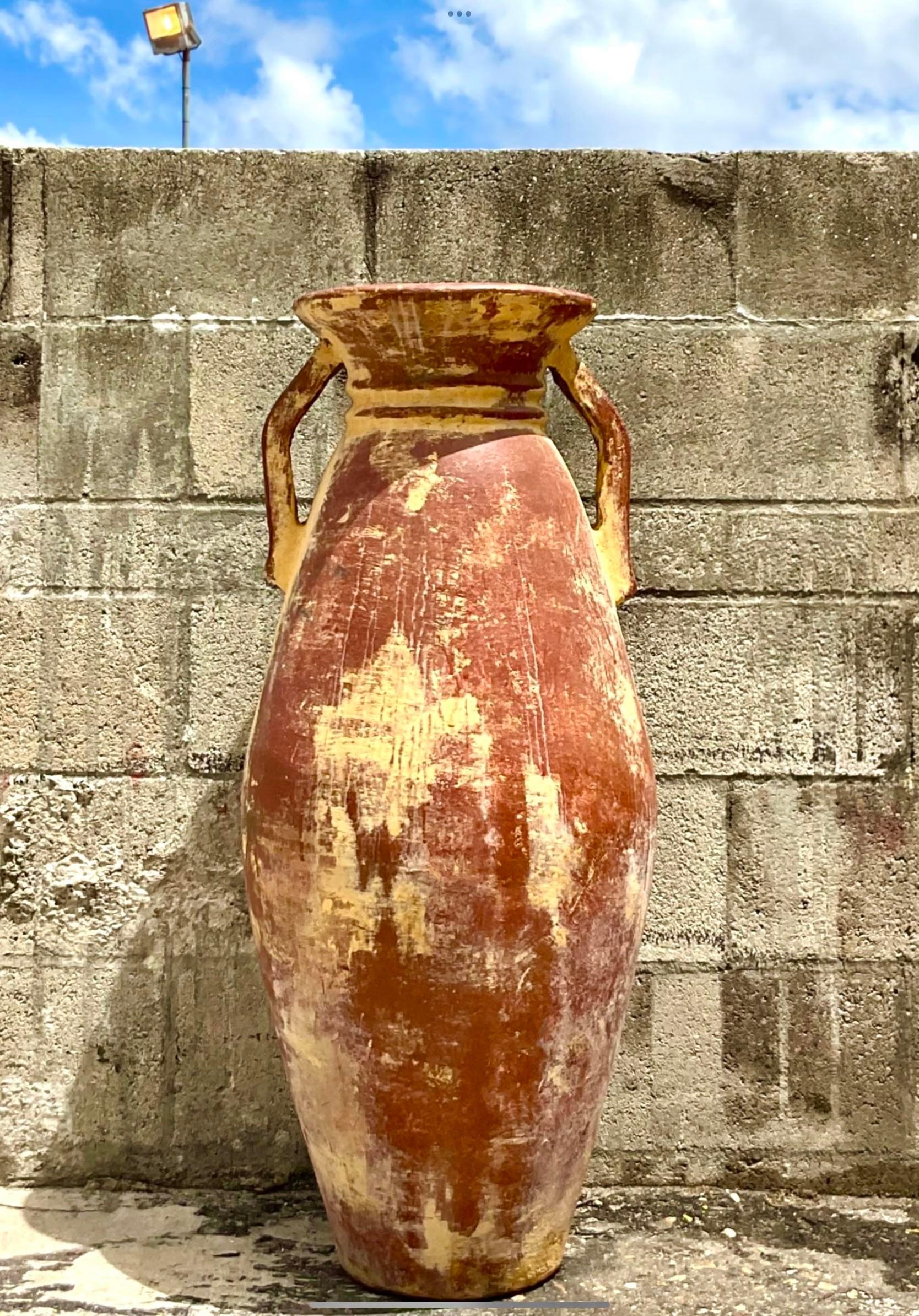 Fantastic Vintage Coastal Distressed Terracotta Urn In Good Condition For Sale In west palm beach, FL